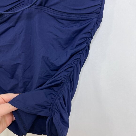 Tommy Bahama Pearl V-Front Bandini M Tankini Top Blue Ruched Halter Tie‎ - Picture 5 of 11